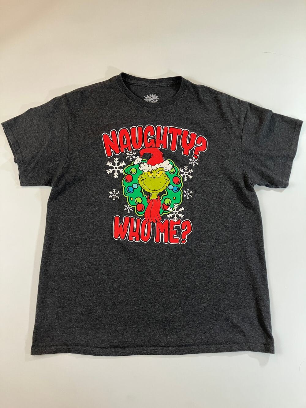 The Grinch Naughty Who Me Christmas T Shirt Men's L Charcoal Gray Dr Seuss